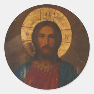VINTAGE GRIECHISCH-ORTHODOXE IKONE RUNDER AUFKLEBER