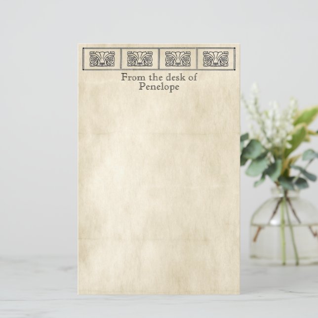 Vintage griechische Blume Grenzpapier mit Namen Briefpapier (Stehend Vorderseite)