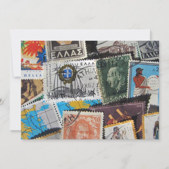 Vintage griechische Briefmarken-Einladung Einladung (Vorderseite)