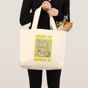 Vintage-Griesgrämchen-Katze-Illustration Wach Auf, Jumbo Stoffbeutel