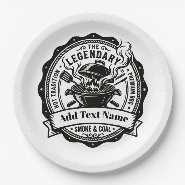 Vintage Grill Master Personalisierter Name BBQ Rau Pappteller (Vorderseite)