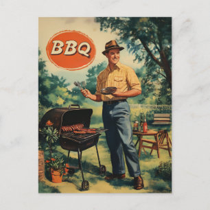 Vintage GRILLEN Freude: Klassischer Backyard Cooko Postkarte