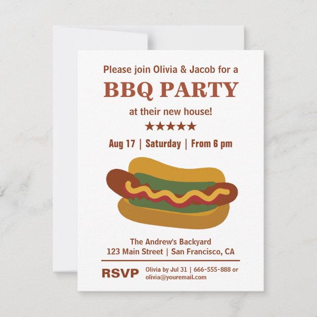 Vintage GRILLEN Hotdoghousewarming-Party Einladung (Vorderseite)