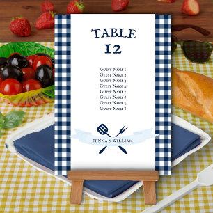 Vintage GRILLEN Navy Blue Gingham Wedding Card
