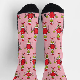 Vintage Grinch Weihnachten Rosa Muster Socken