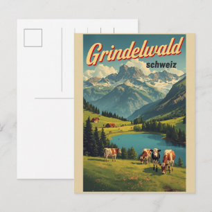 Vintage Grindelwald Dorf Schweiz Natur Geschenk Postkarte