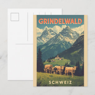 Vintage Grindelwald Dorf Schweiz Natur Geschenk Postkarte