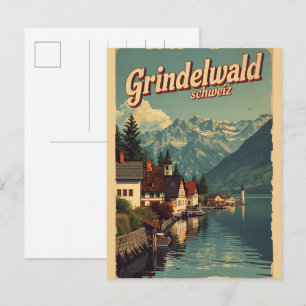 Vintage Grindelwald Dorf Schweiz Natur Geschenk Postkarte