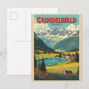 Vintage Grindelwald Dorf Schweiz Natur Geschenk Postkarte