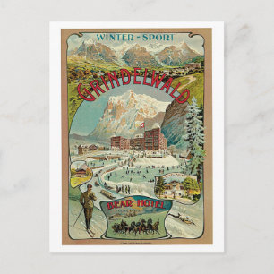 Vintage Grindelwald Schweizer Reiseplakat Postkarte