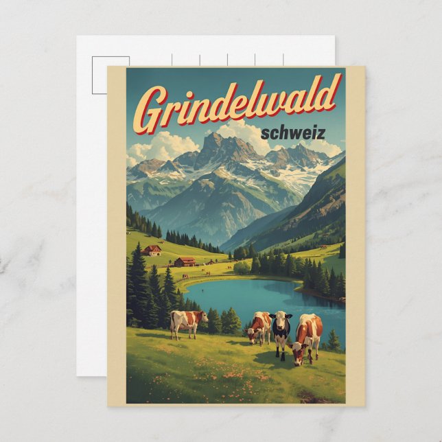 Vintage Grindelwald Village Switzerland natur gift Postkarte (Vorne/Hinten)