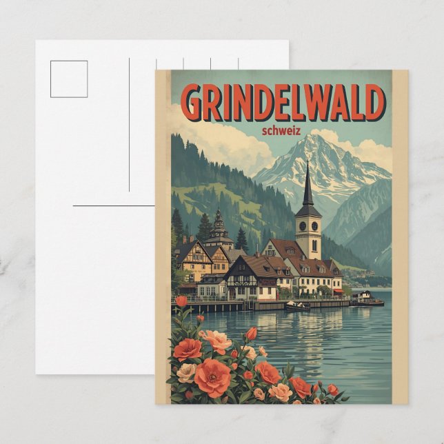 Vintage Grindelwald Village Switzerland natur gift Postkarte (Vorne/Hinten)