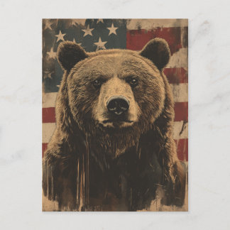 Vintage Grizzly-Bär USA Amerikanische Flagge Postkarte