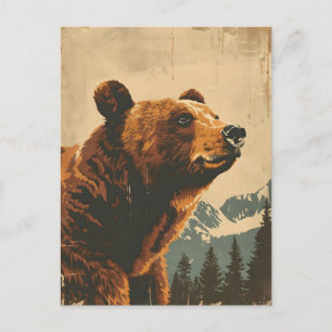 Vintage Grizzly Illustration Postkarte