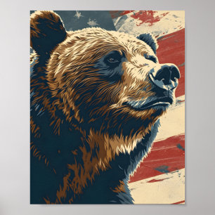 Vintage Grizzy-amerikanische Flagge Poster