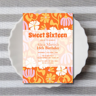 Vintage Groovy Blumen Sweet Sixteen 16. Geburtstag Einladung