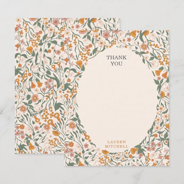 Vintage Groovy Boho Floral Bridal Shower Dankeskarte (Vorne/Hinten)