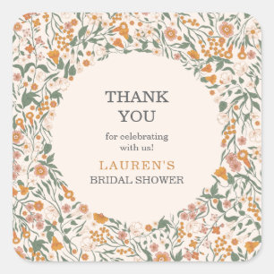 Vintage Groovy Boho Florales Hochzeitsdusche Danke Quadratischer Aufkleber