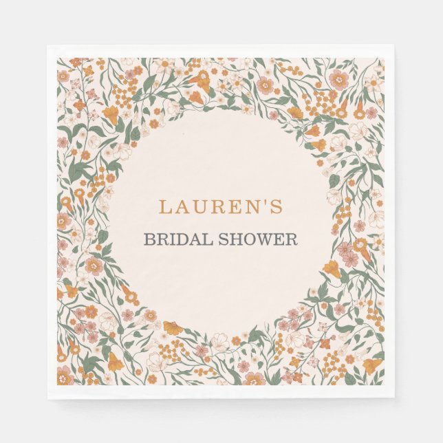 Vintage Groovy Boho Wildflowers Bridal Shower Serviette (Vorderseite)
