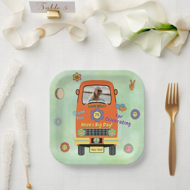 Vintage Groovy Hippie Geburtstagsfeier Pappteller (Hochzeit)