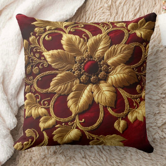 Vintage Große Blume Stickerei aussehen Red Gold Kissen