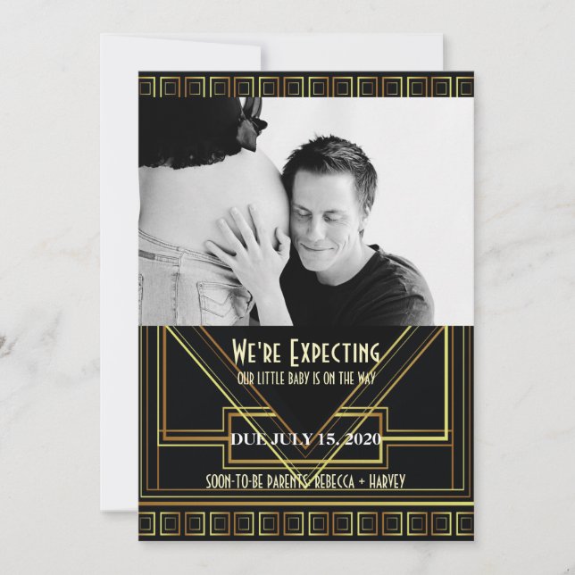 Vintage große Gatsby Foto Schwangerschaft Ankündig Ankündigung (Vorderseite)