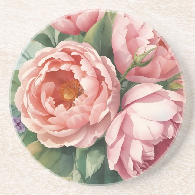Vintage große rosa Blumen Getränkeuntersetzer (Vorne)