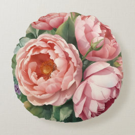 Vintage große rosa Blumen Rundes Kissen
