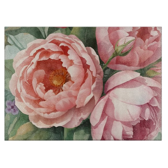 Vintage große rosa Blumen Schneidebrett (Vorderseite)
