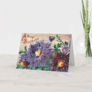 Vintage große, spektakuläre lila Blumen Geburtstag Karte