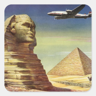 Vintage Große Sphinx von Gizeh, Pyramiden von Ägyp Quadratischer Aufkleber