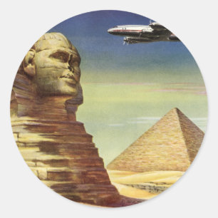 Vintage Große Sphinx von Gizeh, Pyramiden von Ägyp Runder Aufkleber