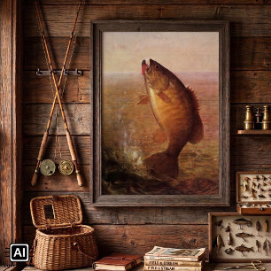 Vintage Großmäuliger Brauner Bass, Sportfischen Poster