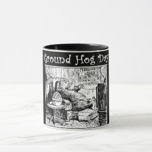 Vintage Groundhog TagesSchwarz-weiße Illustration Tasse