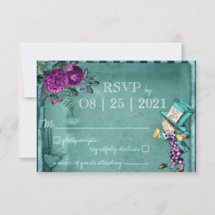 Vintage Grün Alice im Wunderland Hochzeit RSVP Karte