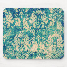 VIntage Grün Blau Blumen Damast