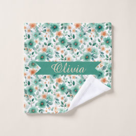 Vintage Grün Floral Personalisiert Badhandtuch Set