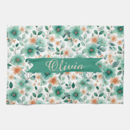 Vintage Grün Floral Personalisiert Geschirrtuch