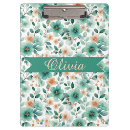 Vintage Grün Floral Personalisiert Klemmbrett