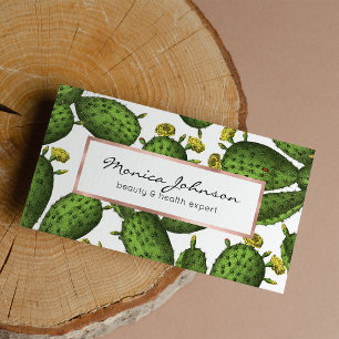 Vintage Grün Gelb Florales Kaktusmuster Visitenkarte