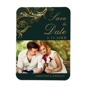 Vintage Grün Gold Damast Foto Save-the-Date Magnet