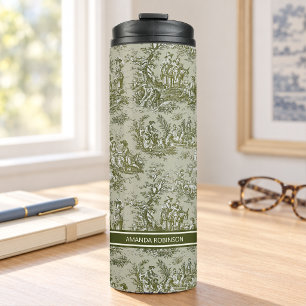 Vintage Grün Grau Französisches Land Toile de Jouy Thermosbecher