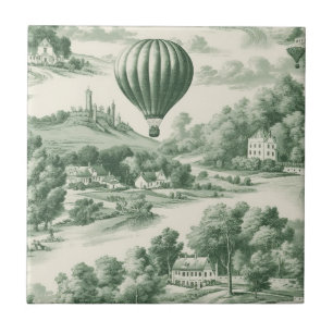 Vintage Grün Heißluftballon Toile-Muster Fliese