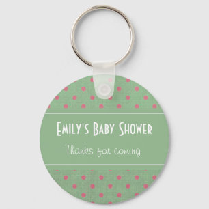 Vintage Grün mit rosa Punkten Baby Shower Schlüsselanhänger