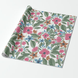 Vintage Grün Pink Blau Wasserfarben Blumenmuster Geschenkpapier