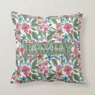 Vintage Grün Pink Blau Wasserfarben Blumenmuster Kissen