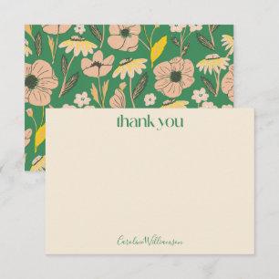Vintage Grün Rosa Floral Schriftart Süße Babyparty Dankeskarte