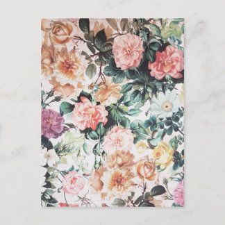 Vintage, grün rosa gelbe Aquarellfarben Rose blume Postkarte