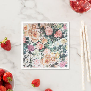 Vintage, grün rosa gelbe Aquarellfarben Rose blume Serviette
