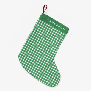 Vintage Grün und Weiß Gingham Karo personalisiert Kleiner Weihnachtsstrumpf